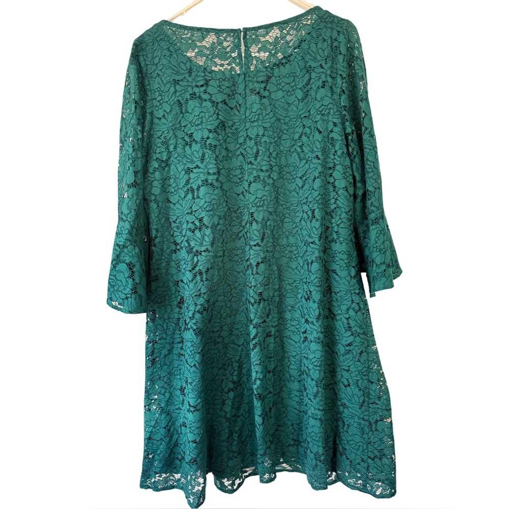 Lane Bryant Lace Flare Dress Teal Green Lined Sz 18 $100 NWT Scoop Bell Sleeves